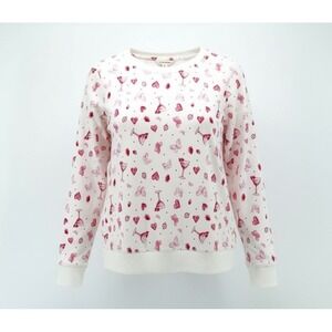 Lucky Brand Womens Sweater Size Medium Pink Butterfly Hearts Cocktail Glasses